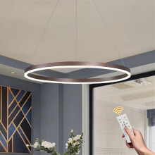 YYUTLUO Modern DIY Circle LED Chandelier | 1 Brown Rings:40cm=23W | Metal + Acrylic LED Pendant Lighting, 2.4G Dimmable Remote Control
