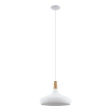 Eglo Pendant Lighting Sabinar, hamging lamp Made of White Metal and Natural Wood, Ceiling Light Fixture with E27 Socket, Ø 40 cm, FSC Certified