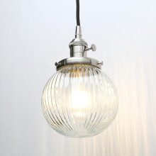 JIMUBEAM Industrial Glass Ceiling Pendant Light, Retro Loft Bar Hanging Lamp Fixture with Ribbed Glass Lampshade for Kitchen Island, Dining Room