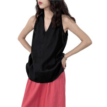 Dames Zomer V-Hals Mouwloze Tanktops Zwart L