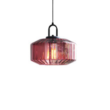 ZTTECH 28CM Vintage Industrial Ribbed Dome Glass Pendant Light Adjustable Height E27 Hanging Lamp for Dining Room Bedroom Living Room Bar (Purple)