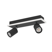 Eglo LED Ceiling Light Rimbocchi 1, Rectangular lamp with 2 Adjustable spotlights, Swivel spot bar, Spotlight Made of Black Metal and White Plastic