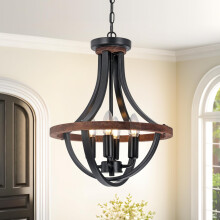 Farmhouse Wood Chandelier Light Fixture,4-Light Country Rustic Wood Pendant Lighting Height Adjustable Hanging Ceiling Light for Dining Room Kitchen