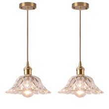 LIGKIN Set of 2 Vintage Industrial Chandelier Pendant Light E27 Flower Chandelier Creative Glass Lampshade Ceiling Light Decorative for Kitchen