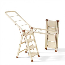 Folding Step Ladder Heavy Duty Domestic Stepladder for Home & Kitchen High Reach, and Clothes Drying Rack, Aluminum Frame, Black and White