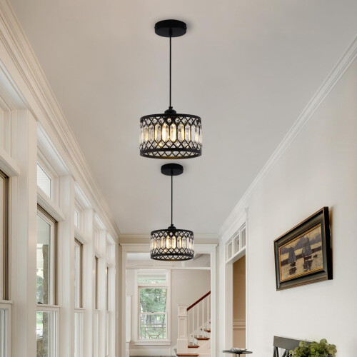 GreeLustr Crystal Black Pendant Light Fixture, Modern Hanging Ceiling Light Adjustable Height 2