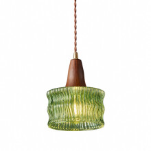 HJXDtech Vintage Pendant Light Design with 17cm Glass Shade & Walnut Wood Finish, Height Adjustable E27 Loft Bar Ceiling Hanging Lamp for Dining Room