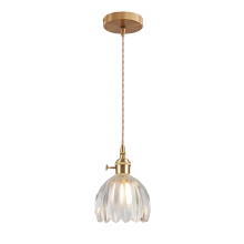 EKSED Vintage Glass Pendant Light with E27 Socket and Rotary Switch, Petal-Shaped Shade Hanging Ceiling Fixture for Kitchen Island, Dining Room