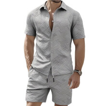 Heren Trainingspakken 2-Delige Korte Sets Korte Mouwen Sweatsuit Outfits Lichtgrijs XXXL