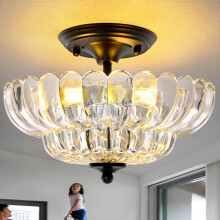 ChenSolara Modern Black Ceiling Light Fixture, Clear Glass Flush Mount Chandeliers