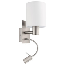 Eglo Pasteri LED wall Light, Nickel Matt Steel and White Fabric Wall Lamp