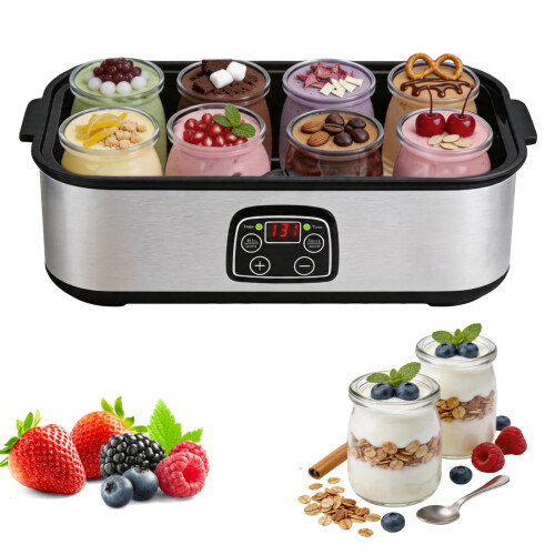 Yogurt Maker, Probiotic Yogurt Maker with 8 Glass Jars LED Display Adjustable Time and Temperature Yoghurt Maker