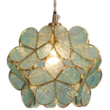 Bieye L30743 Petals Tiffany Style Stained Glass Ceiling Pendant Light with 8-inch Wide Lampshade (Textured Aqua Blue, 8" Cherry Blossom)