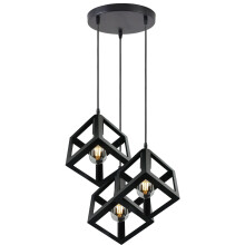 LEDSone 3 Lights Vintage Pendant Light, E27 Black Square Cage Shaped Shades Industrial Kitchen Lights Ceiling Pendant Lights Ideal for Bedroom Living