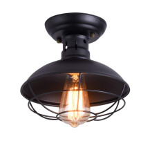 Qcyuui Rustic Ceiling Light Black, E27 Mini Ceiling Pendant Lighting, Semi Flush Mounted with Industrial Metal Cage