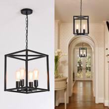 Qcyuui Vintage Lantern Pendant Light, Industrial Metal Cage Foyer Chandeliers Ceiling Lamp
