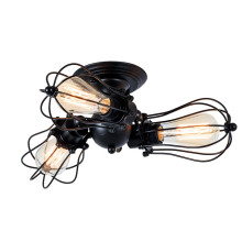 Vintage Ceiling Lights Adjustable Socket Industrial Chandeliers Metal Wire Cage Lamp Semi-Flush Mount Rustic Ceiling Indoor Home Retro Lighting