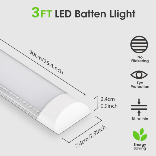 HUMIGA 3FT LED Batten Light, 30W Low Profile Wall Ceiling Surface Mounted Fitting 1