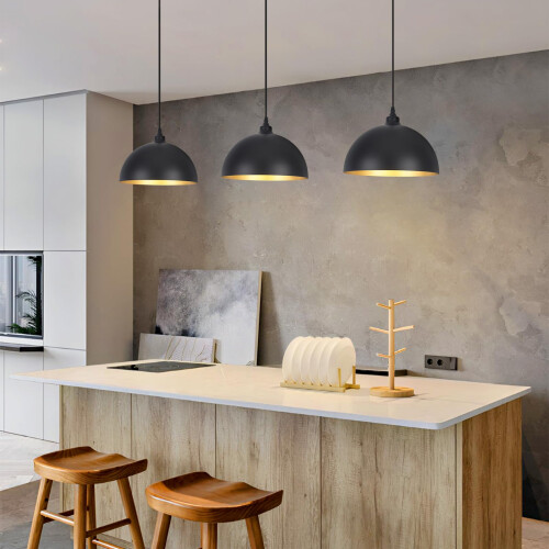 Black Pendant Lights for Kitchen Island, 3 Pack, Metal Shade, Modern, E14 1