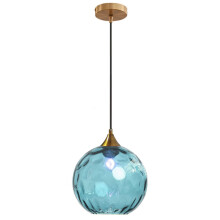 MZStech 20cm Blue Globe Glass Pendant Light Bronze Gold Base with Glass Ball Hanging Ceiling Lamp for Kitchen Island Dinning Room and Bedside (Blue)