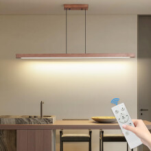 Mikeru Walnut Pendant Light, 100cm Dimmable Hanging Ceiling Lighting 10% to 100% Remote Control Wood Chandelier 3000K/4500K/6500K Modern Kitchen