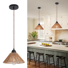 MUEOF Rattan Light Shade Pendant Ceiling Light, Boho Chandelier Light Fixture Adjustable Height,Farmhouse Coastal Pendant Light Fitting for Kitchen