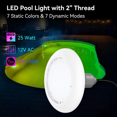LyLmLe LED Pool Light with External Thread 2", 25W RGB Multicolor Pool Light Synchronous Control, Ø242mm 2