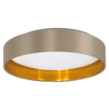 Eglo LED Ceiling Light Maserlo 2, Flush Mount Textile lamp, Living Room Lighting Made of Fabric Gold and Taupe, White Plastic, Warm White, Ø 15"