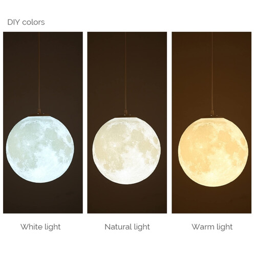 KRIPINC Moon Pendant Light, 3D Printed Moon Ceiling Light, Diameter 22cm 2