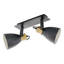 Eglo Coswarth Ceiling Light Fitting, Vintage Ceiling lamp with 2 Spots, Industrial Spotlight bar, Steel in Anthracite and Cream-White, Natural Wood