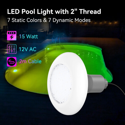 LyLmLe LED Pool Light with External Thread 2", 15W RGB Multicolor Pool Light Synchronous Control, Ø190mm 2