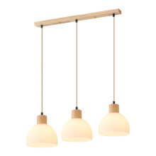 Schindora Kitchen Lights Ceiling 3 Lights,Wood and White Glass Pendant Light E27 Height Adjustable Hanging Lamps for Living Dining Bedroom Breakfast