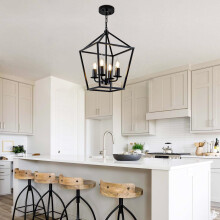 Mikeru Vintage Farmhouse Pendant Light, 28cm Black Metal Recessed 4-Light Chandelier, Industrial Style Lighting, Height Adjustable 150cm