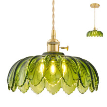 NETHCUEL Glass Kitchen Island Lights, Vintage Brass Pendant Light Fixtures, Adjustable Green Pendant Lights for Kitchen Island for Bedroom Living