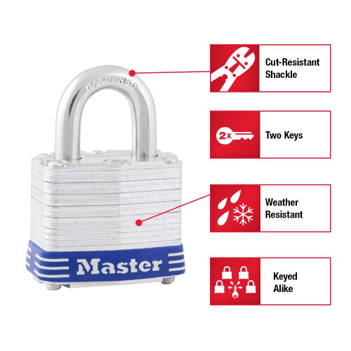 Master Lock Master Lock 3008D Keyed Padlock, Silver, 1-1/2 Inch 1