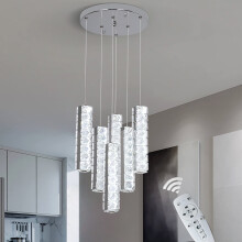 Vinilky Crystal Pendant Light, 3 Color Dimmable LED Hanging Light Height Adjustable Modern Pendant Ceiling Light Fixture for Kitchen Island