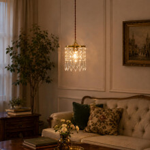 KRIPINC Small Vintage Crystal Pendant Light for Living Room, Bedroom