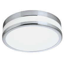 Eglo Bathroom Ceiling Light Fixture LED Palermo, Flush Mount lamp, Frosted Glass and White Steel, Chrome, Ø: 22.5 cm, IP44