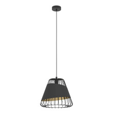Eglo Pendant Light Austell, 1-Light Hanging Lamp Industrial Vintage, Pendant Lamp Made of Steel and Textile in Black and Gold, Dining Table Light