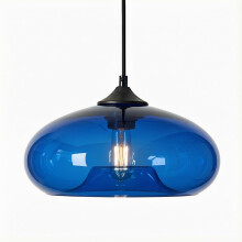 HJXDtech Pendant Light with 28cm Glass Lampshade, Industrial Vintage Loft Bar E27 Ceiling Hanging Lamp for Kitchen, Dining &Living Room (Royal Blue)