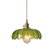 S-Cevada Crystal Lotus Pendant Light Industrial Vintage Glass Lampshade Ceiling Hanging Lamp E27 Brass Holder 1-Light Chandelier