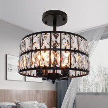 Rviezza Crystal Ceiling Lights, 4-Light Metal Black Ceiling Pendant Light with E14 Bulb Base, Industrial Crystal Lighting Ceiling for Living Room