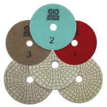GioTools Full Set (3 Steps - Wave): Professional Quality Diamond Wet Polishing Pads 100mm/4inch" for Granite Marble