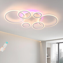 ZAITINZ Dimmable LED Ceiling Lights with Remote Control,70W Flush Mount Lighting Fixture with 6 White Rings,Chandeliers Ceiling Light for Living Room