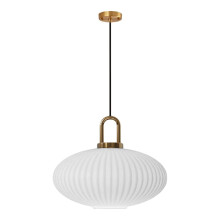 ZTTECH White Glass Pendant Light with Ribbed Glass Lamp Shade and Bronze Finish, Modern Retro Ceiling Light Hanging Lamp (300mm)