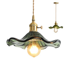 EKSED Amber Glass Pendant Light Brass Gold Socket with Switch Hanging Lamp Ceiling Light for Kitchen Island (Amber) (Green)