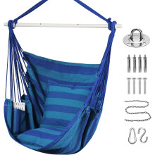 Goutime Hammock Chair Swing with 2 Seat Cushions Pillows, Hanging Chair with Detachable Metal Support Bar,Swing Chair with Carry Bag,Hanging Chair