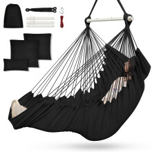 Hammock Chair, Cotton Rope Handwoven Chair with Collapsible Metal Spreader Bar Max 440 LBS for Indoor&Outdoor, Patio, Garden, Yard(Black)