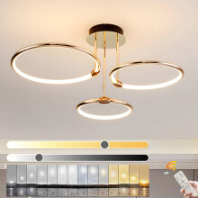 YYUTLUO LED Ceiling Light, Ø56cm Gold Metal Circle Chandelier, 60W Stepless Dimmable 3000-6000K, Modern Round Electroplate Pendant