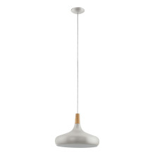Eglo Pendant Lighting Sabinar, hamging lamp Made of Brushed Silver Metal and Natural Wood, Ceiling Light Fixture with E27 Socket, Ø 40 cm